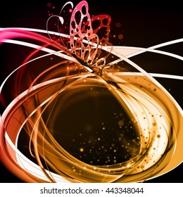 Abstract vector background with  butterfly. Splendor charm frame with fibers
