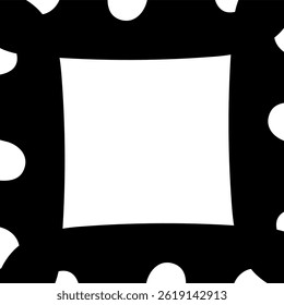 Abstract vector background with a central white square surrounded by thick black shapes featuring soft, rounded cut out circles, creating a bold, playful, and high contrast composition.