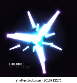 Abstract vector background with chaotic glowing neon lines. Explosion with flying parts.
