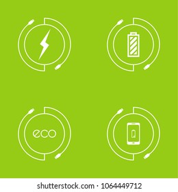 Abstract Vector background with charge mobile phones. usb cable is connected to the smartphone. The concept  power charging.  Renewable green energy Eco 
