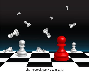 Abstract vector background with a chess board and pieces