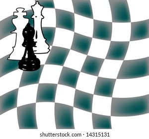 Abstract vector background with chess pieces on distorted squares