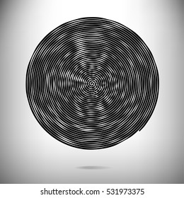 Abstract vector background in circle of black and white concentric stripes.