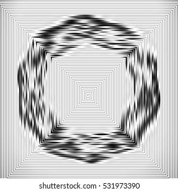 Abstract vector background in circle of black and white concentric stripes.