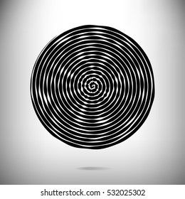 Abstract vector background in circle of black and white concentric stripes.