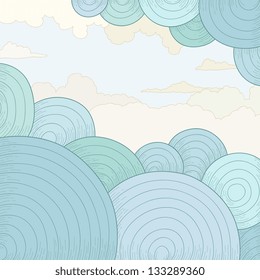 Abstract vector background with circles and clouds.Vector illustration.