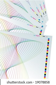 Abstract vector background with CMYK color check marks.