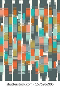 Abstract vector background. Color  striped composition of regular geometric overlapping shapes.