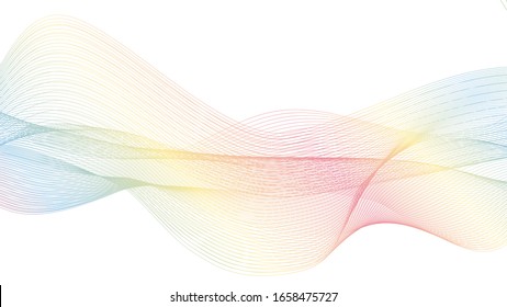 Abstract vector background with colored dynamic waves. Geometric rainbow background. Vector illustration. Gradient waves on white backdrop