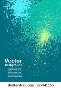 Abstract vector background. Colorful blots and splashes. Hand drawn template. Green, aqua, blue.
