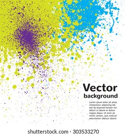 Abstract vector background. Colorful blots and splashes. Hand drawn template. Violet, green, blue.