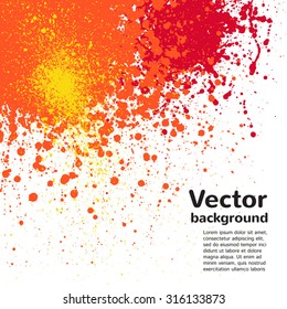 Abstract vector background. Colorful blots and splashes on white backdrop. Hand drawn template. Fire, flame colors - red, orange, yellow.