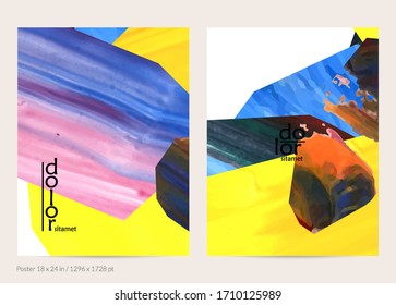 Fondo vector abstracto con formas coloreadas acrílicas brillantes texturadas. Plantilla de diseño de afiches artísticos. Cartel de pintura digital de arte en collage dibujado a mano. Diseño universal con salpicadura de pincel.