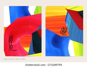 Fondo vector abstracto con formas coloreadas acrílicas brillantes texturadas. Plantilla de diseño de afiches artísticos. Cartel de pintura digital de arte en collage dibujado a mano. Diseño universal con salpicadura de pincel.