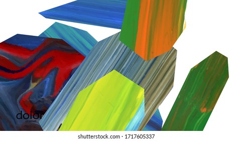 Abstract vector background with colorful bright acrylic textured shapes. Artistic cover design template. Hand drawn collage art digital paint wallpaper. Universal layout with brush stroke elements.