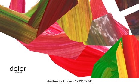 Abstract vector background with colorful bright acrylic textured shapes. Artistic cover design template. Hand drawn collage art digital paint wallpaper. Universal layout with brush stroke elements.