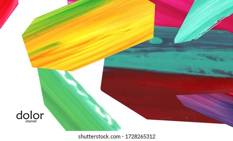 Abstract vector background with colorful bright acrylic textured shapes. Artistic cover design template. Hand drawn collage art digital paint wallpaper. Universal layout with brush stroke elements.