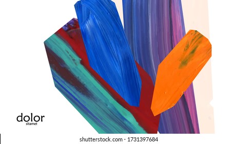 Abstract vector background with colorful bright acrylic textured shapes. Artistic cover design template. Hand drawn collage art digital paint wallpaper. Universal layout with brush stroke elements.