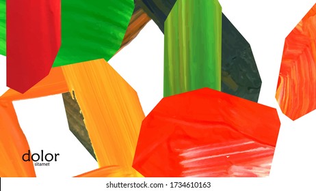 Resumen de fondo vectorial con coloridas formas acrílicas brillantes texturadas. Plantilla de diseño de portada artística. Papel pintado de pintura digital con dibujos a mano. Diseño universal con elementos de trazo de pincel.