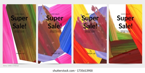 Resumen de fondo vectorial con coloridas formas acrílicas brillantes texturadas. Plantilla artística de diseño de publicaciones en medios sociales. Cartel de pintura digital de arte de collage dibujado a mano. Diseño universal con trazo de pincel.