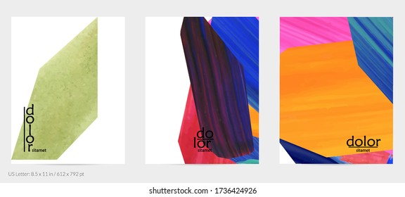 Abstract vector background with colorful bright acrylic textured shapes. Artistic flyer design template. Hand drawn collage art digital paint. Universal layout with brush stroke splashes.