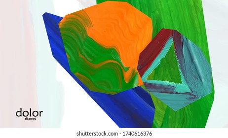 Abstrakter Vektorhintergrund mit farbenfrohen, leuchtenden Acrylformen. Designvorlage für die künstlerische Abdeckung Handgezeichnete Collage Art digitale Tapete. Universelles Layout mit Pinselstrichelementen.