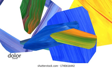 Abstract vector background with colorful bright acrylic textured shapes. Artistic cover design template. Hand drawn collage art digital paint wallpaper. Universal layout with brush stroke elements.