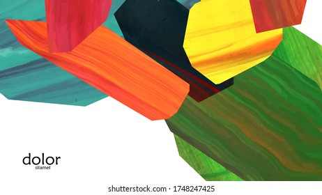 Resumen de fondo vectorial con coloridas formas acrílicas brillantes texturadas. Plantilla de diseño de portada artística. Papel pintado de pintura digital con dibujos a mano. Diseño universal con elementos de trazo de pincel.