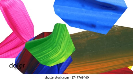 Abstract vector background with colorful bright acrylic textured shapes. Artistic cover design template. Hand drawn collage art digital paint wallpaper. Universal layout with brush stroke elements.