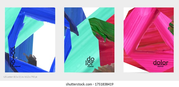 Abstract vector background with colorful bright acrylic textured shapes. Artistic flyer design template. Hand drawn collage art digital paint. Universal layout with brush stroke splashes.