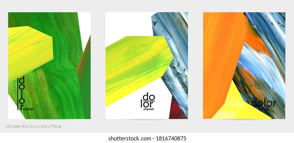 Resumen de fondo vectorial con coloridas formas acrílicas brillantes texturadas. Plantilla de diseño de volante artístico. Pintura digital de arte de collage dibujada a mano. Diseño universal con salpicaduras de pincel.