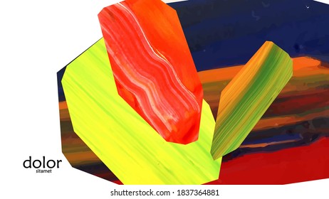 Abstract vector background with colorful bright acrylic textured shapes. Artistic cover design template. Hand drawn collage art digital paint wallpaper. Universal layout with brush stroke elements.