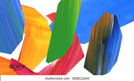 Abstract vector background with colorful bright acrylic textured shapes. Artistic cover design template. Hand drawn collage art digital paint wallpaper. Universal layout with brush stroke elements.