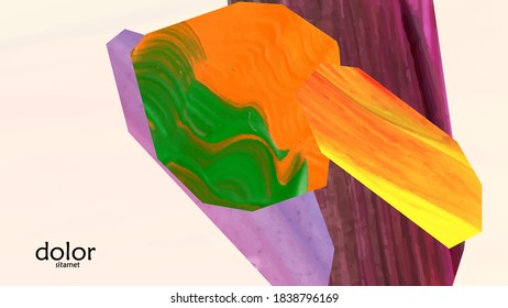 Abstract vector background with colorful bright acrylic textured shapes. Artistic cover design template. Hand drawn collage art digital paint wallpaper. Universal layout with brush stroke elements.