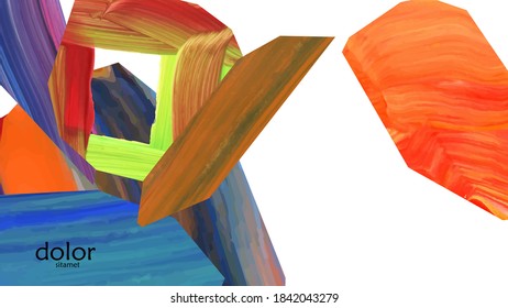 Abstract vector background with colorful bright acrylic textured shapes. Artistic cover design template. Hand drawn collage art digital paint wallpaper. Universal layout with brush stroke elements.