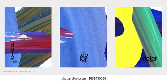 Resumen de fondo vectorial con coloridas formas acrílicas brillantes texturadas. Plantilla de diseño de volante artístico. Pintura digital de arte de collage dibujada a mano. Diseño universal con salpicaduras de pincel.