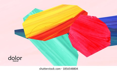 Resumen de fondo vectorial con coloridas formas acrílicas brillantes texturadas. Plantilla de diseño de portada artística. Papel pintado de pintura digital con dibujos a mano. Diseño universal con elementos de trazo de pincel.