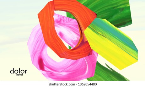 Abstract vector background with colorful bright acrylic textured shapes. Artistic cover design template. Hand drawn collage art digital paint wallpaper. Universal layout with brush stroke elements.