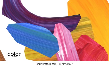 Resumen de fondo vectorial con coloridas formas acrílicas brillantes texturadas. Plantilla de diseño de portada artística. Papel pintado de pintura digital con dibujos a mano. Diseño universal con elementos de trazo de pincel.