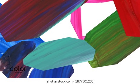 Resumen de fondo vectorial con coloridas formas acrílicas brillantes texturadas. Plantilla de diseño de portada artística. Papel pintado de pintura digital con dibujos a mano. Diseño universal con elementos de trazo de pincel.