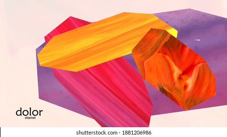 Abstract vector background with colorful bright acrylic textured shapes. Artistic cover design template. Hand drawn collage art digital paint wallpaper. Universal layout with brush stroke elements.