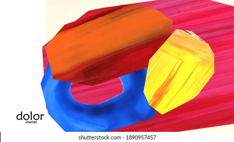 Abstract vector background with colorful bright acrylic textured shapes. Artistic cover design template. Hand drawn collage art digital paint wallpaper. Universal layout with brush stroke elements.