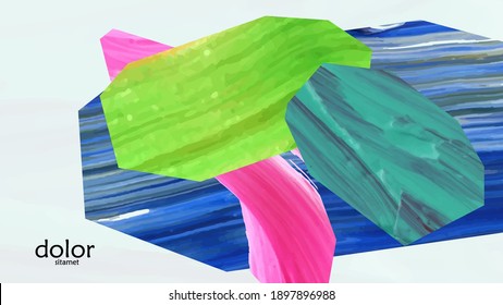 Resumen de fondo vectorial con coloridas formas acrílicas brillantes texturadas. Plantilla de diseño de portada artística. Papel pintado de pintura digital con dibujos a mano. Diseño universal con elementos de trazo de pincel.