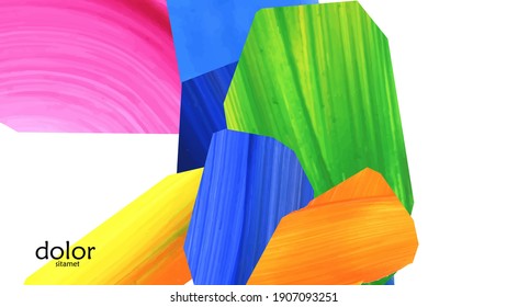 Abstract vector background with colorful bright acrylic textured shapes. Artistic cover design template. Hand drawn collage art digital paint wallpaper. Universal layout with brush stroke elements.