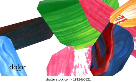 Abstract vector background with colorful bright acrylic textured shapes. Artistic cover design template. Hand drawn collage art digital paint wallpaper. Universal layout with brush stroke elements.