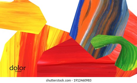Abstract vector background with colorful bright acrylic textured shapes. Artistic cover design template. Hand drawn collage art digital paint wallpaper. Universal layout with brush stroke elements.