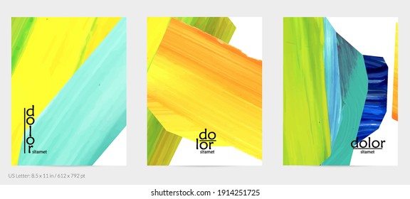 Resumen de fondo vectorial con coloridas formas acrílicas brillantes texturadas. Plantilla de diseño de volante artístico. Pintura digital de arte de collage dibujada a mano. Diseño universal con salpicaduras de pincel.