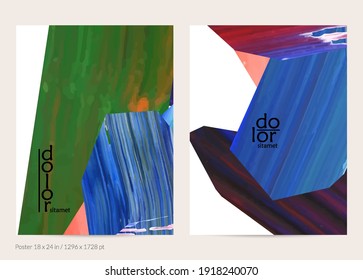 Abstract vector background with colorful bright acrylic textured shapes. Artistic poster design template. Hand drawn collage art digital paint banner. Universal layout with brush stroke splash.