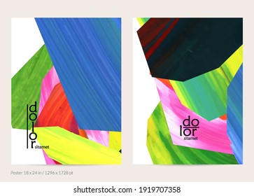 Resumen de fondo vectorial con coloridas formas acrílicas brillantes texturadas. Plantilla de diseño de afiches artísticos. Cartel de pintura digital de arte de collage dibujado a mano. Diseño universal con salpicadura de pincel.