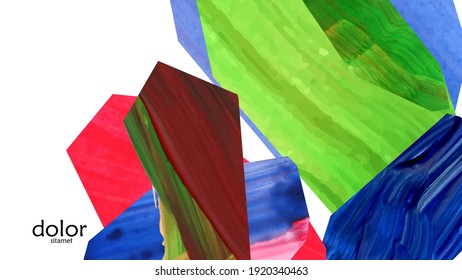Abstract vector background with colorful bright acrylic textured shapes. Artistic cover design template. Hand drawn collage art digital paint wallpaper. Universal layout with brush stroke elements.